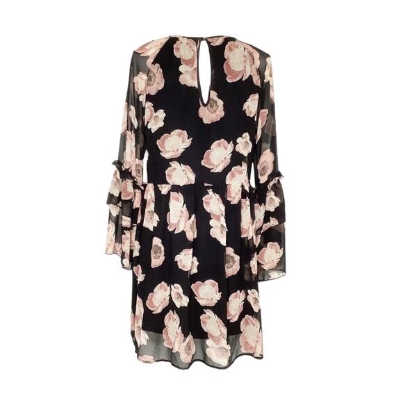 Le Lis Black Pink Floral Bell Sleeve Mini Dress Medium - Picture 4 of 6